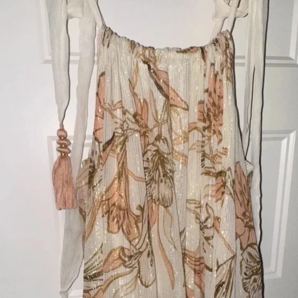 Free People Bare It All Floral Maxi Dress in Cream and Brown NEW S - Picture 4 of 9